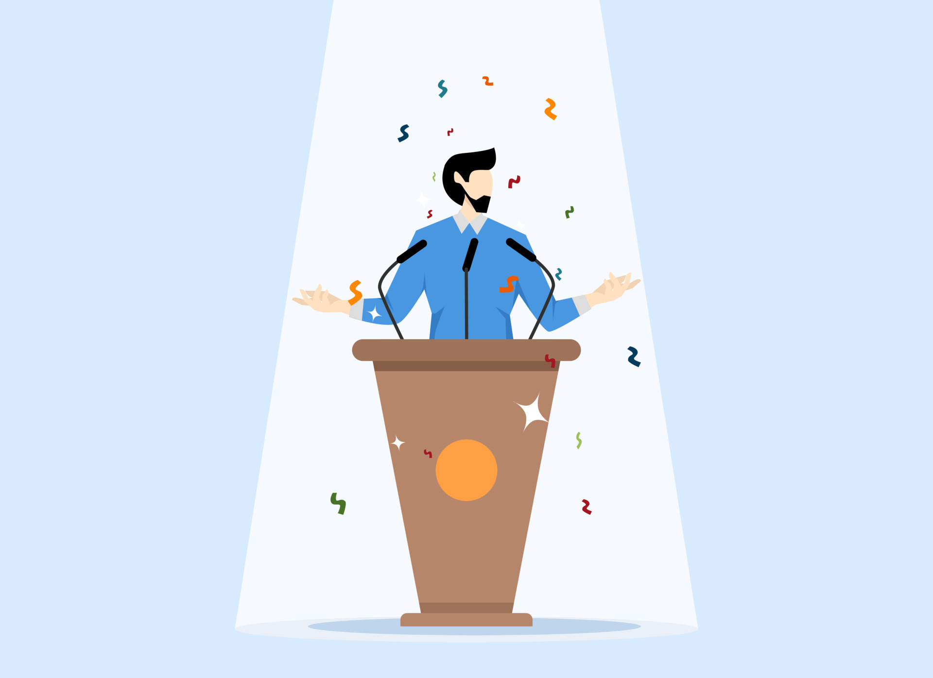 Public speaking skills, hand gestures, voice and expression to win