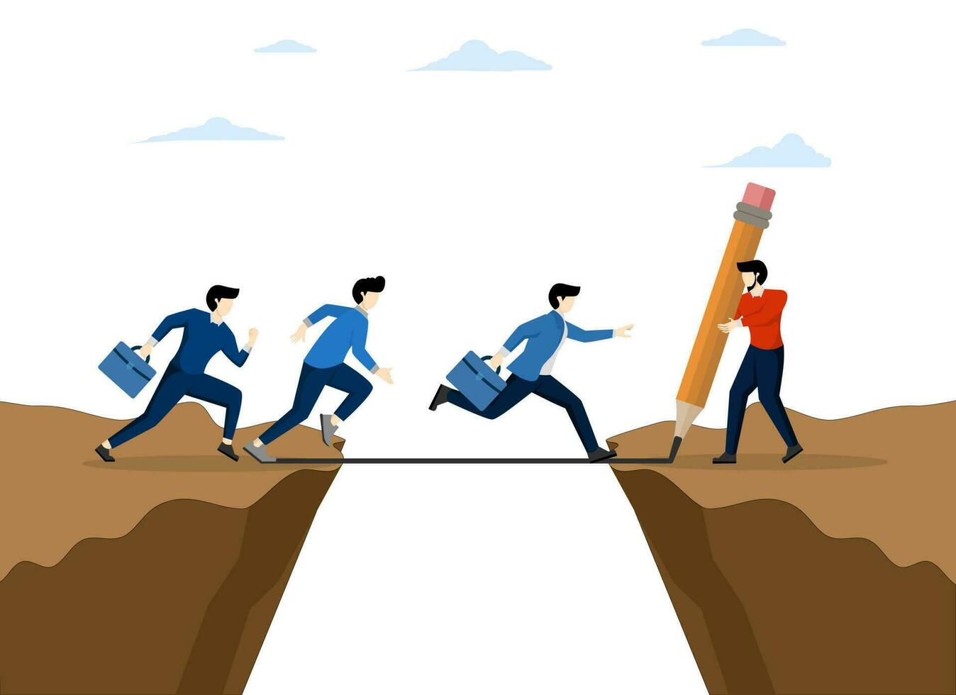 leadership solutions to overcome obstacles, Support or assist employees to progress and achieve business targets, entrepreneurial managers draw the line as a bridge to help team members pass gaps. vector