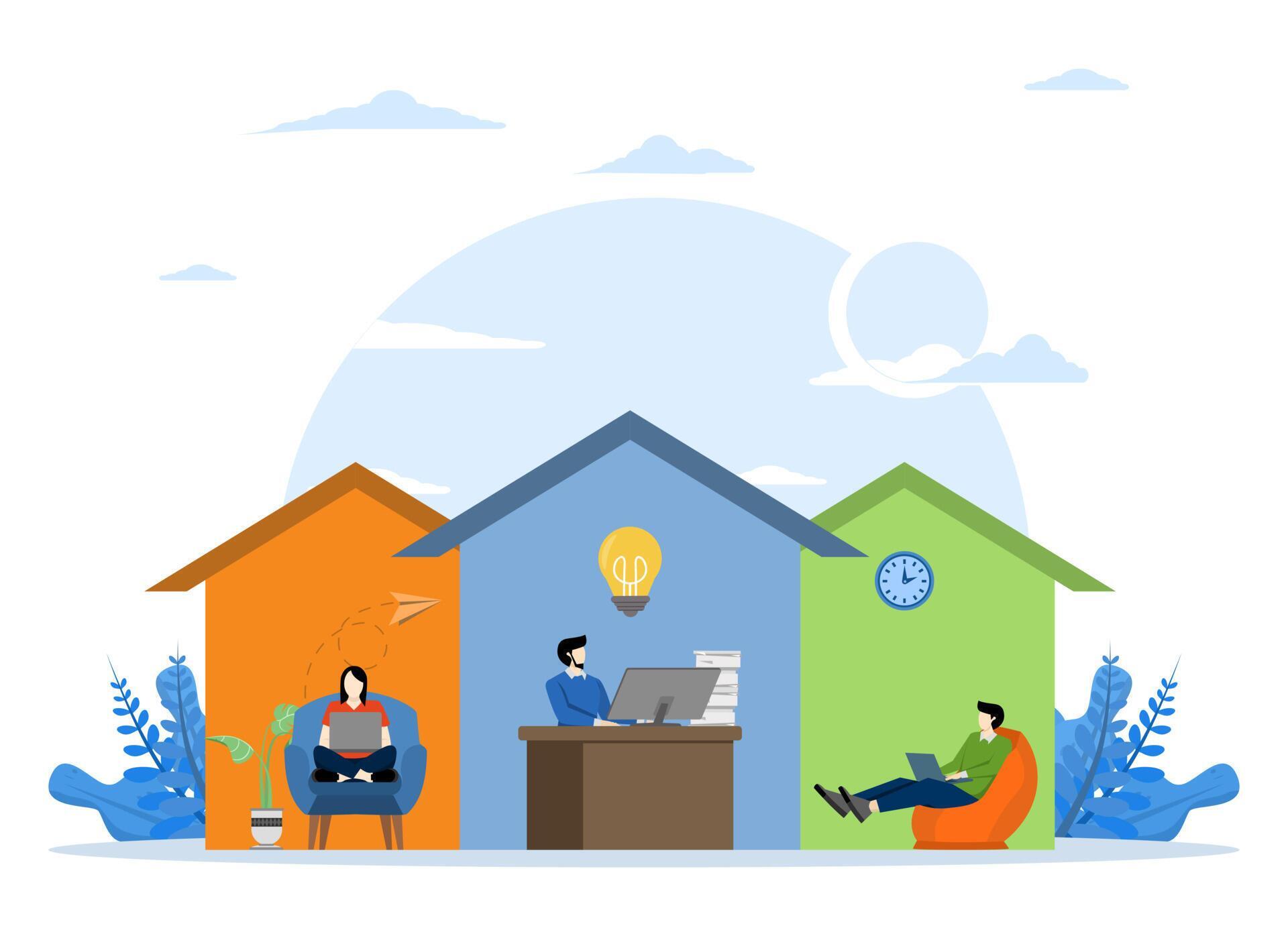 flexible workers who can work from home or come to office, group of