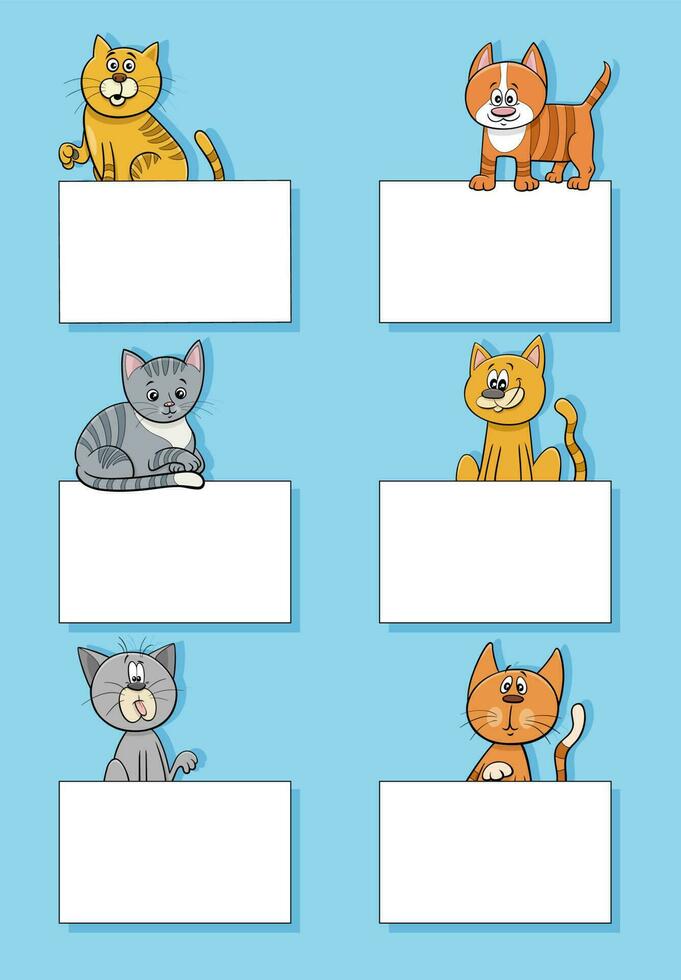 cartoon cats and kittens with cards design set vector