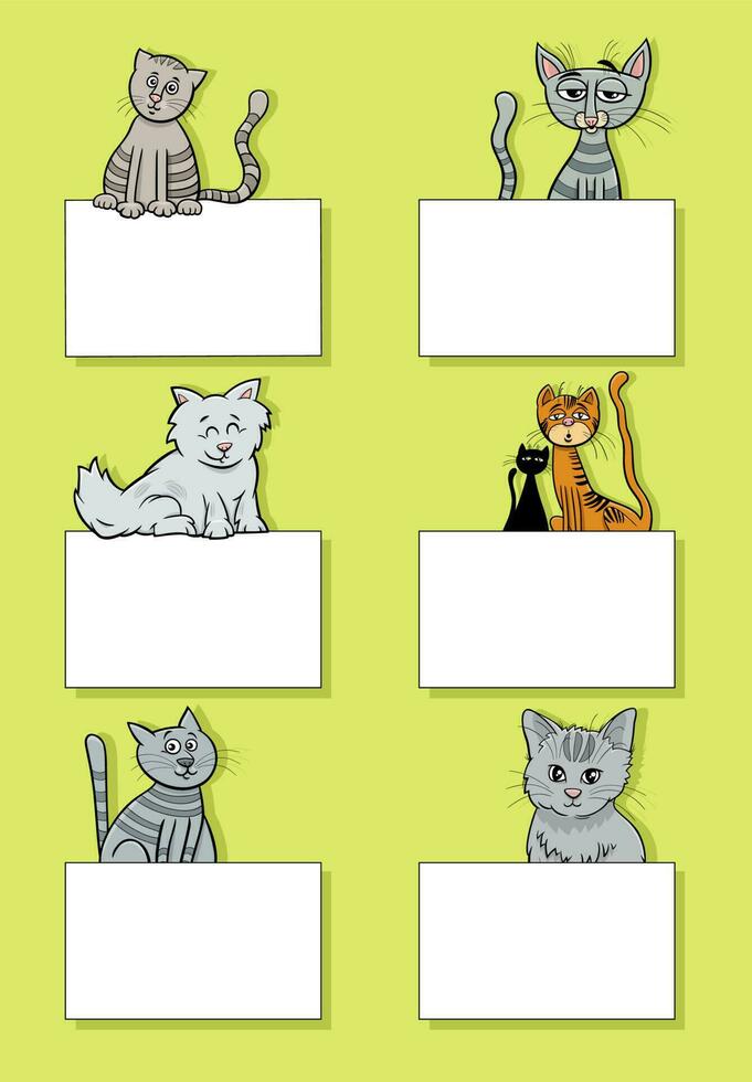 dibujos animados gatos y gatitos con tarjetas diseño conjunto vector