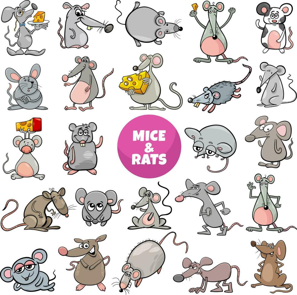 funny cartoon mice and rats animal characters big set vector