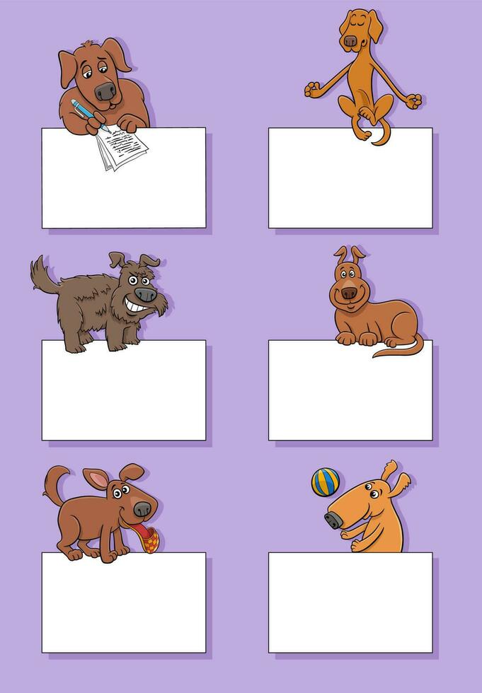 cartoon dogs and puppies with cards design set vector