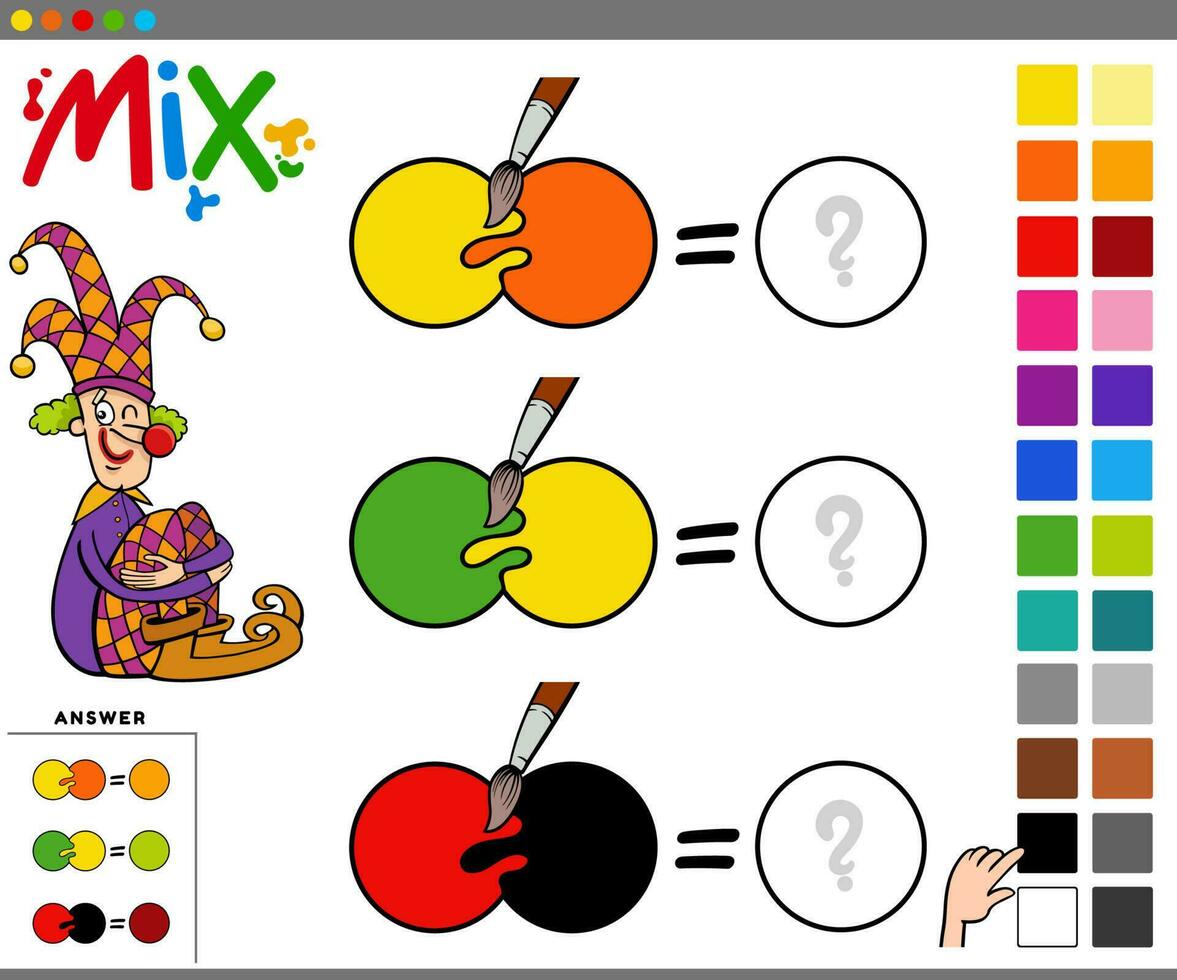 mixing colors educational cartoon game for children vector