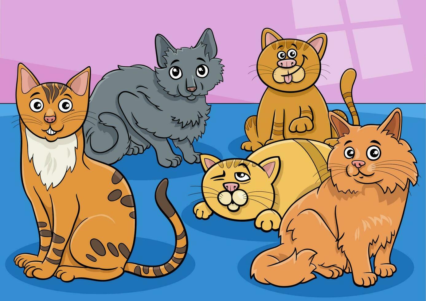 cartoon cats and kittens animal characters group vector