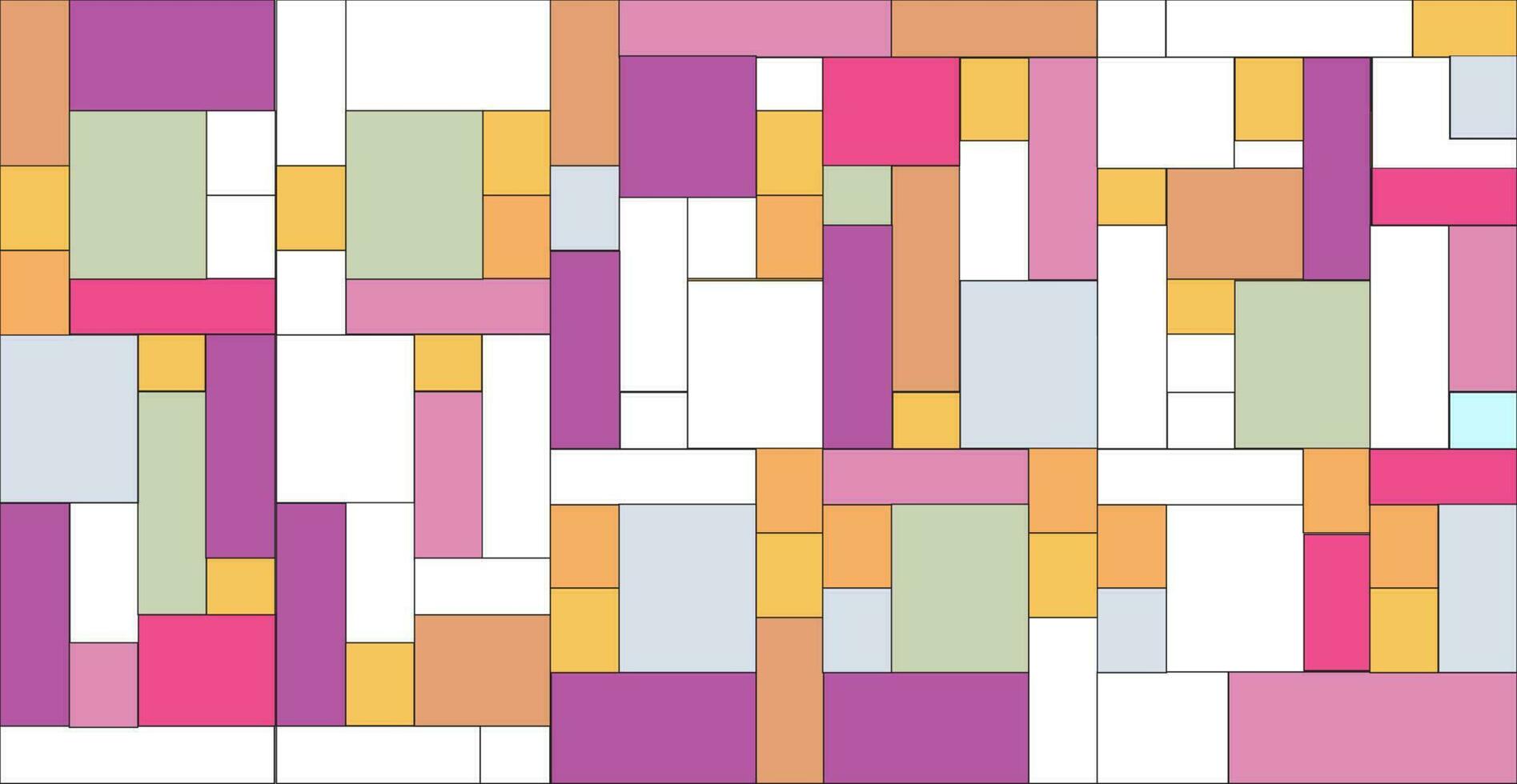 Mosaic pattern of rectangles and squares in a vibrant color palette. Geometric ornament from rectangles and squares. vector