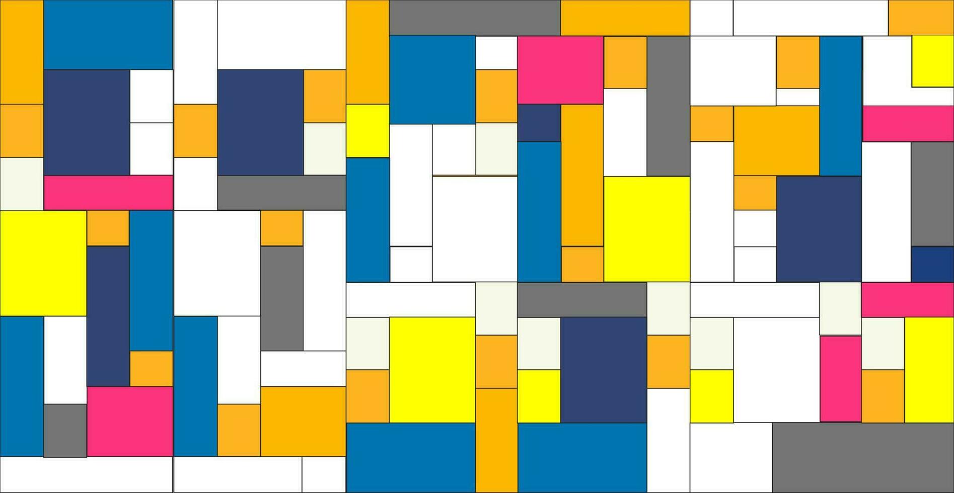 Mosaic pattern of rectangles and squares in a vibrant color palette. Geometric ornament from rectangles and squares. vector