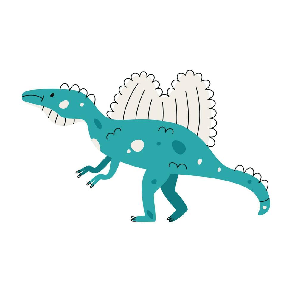 Flat hand drawn vector illustration of spinosaurus dinosaur
