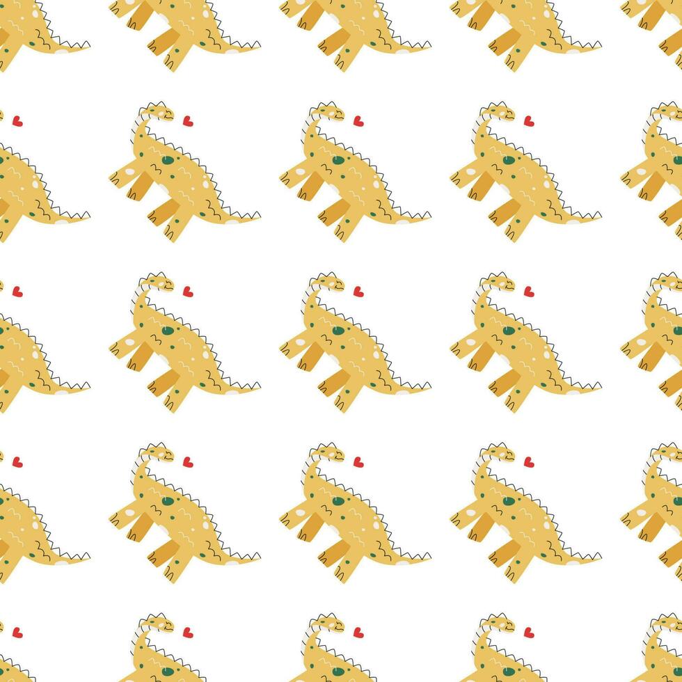 Vector seamless pattern with dinosaur and heart