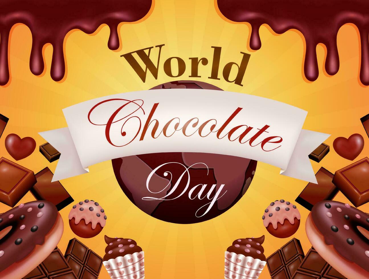 World Chocolate Day. Poster or banner, 3d vector illustration of