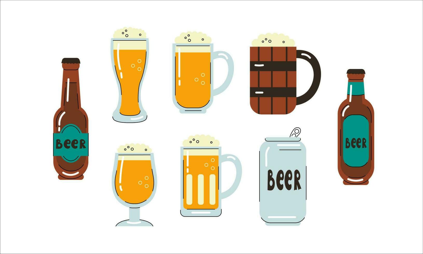 Beer mugs and bottles set vector