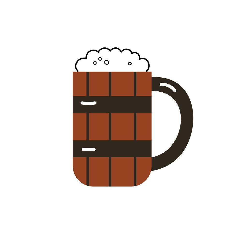 Wooden mug with beer vector illustration