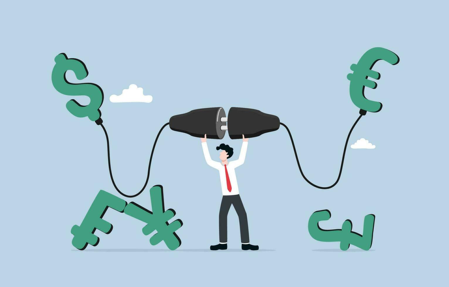 Major currency pair for forex trading, speculation of currencies, finance and investment concept, Businessman connecting currency sign with another one. vector