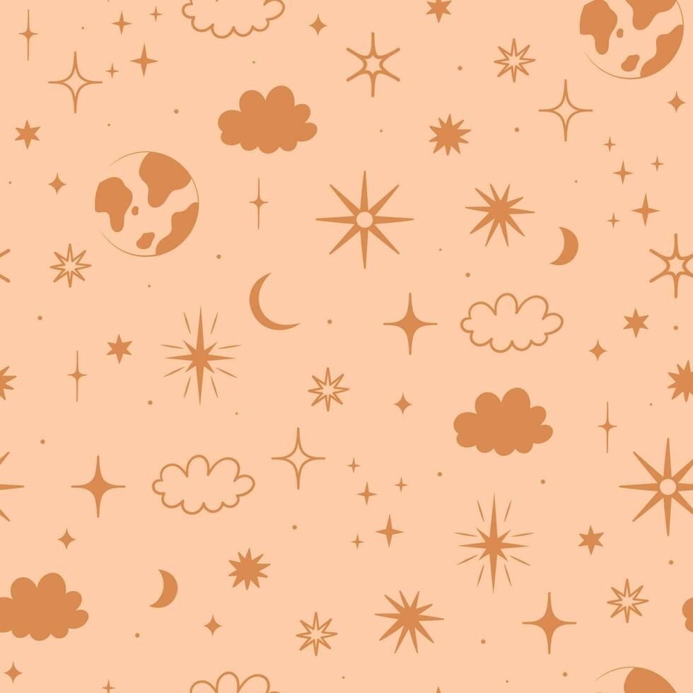 Seamless pattern with moons and stars. Vector graphics.