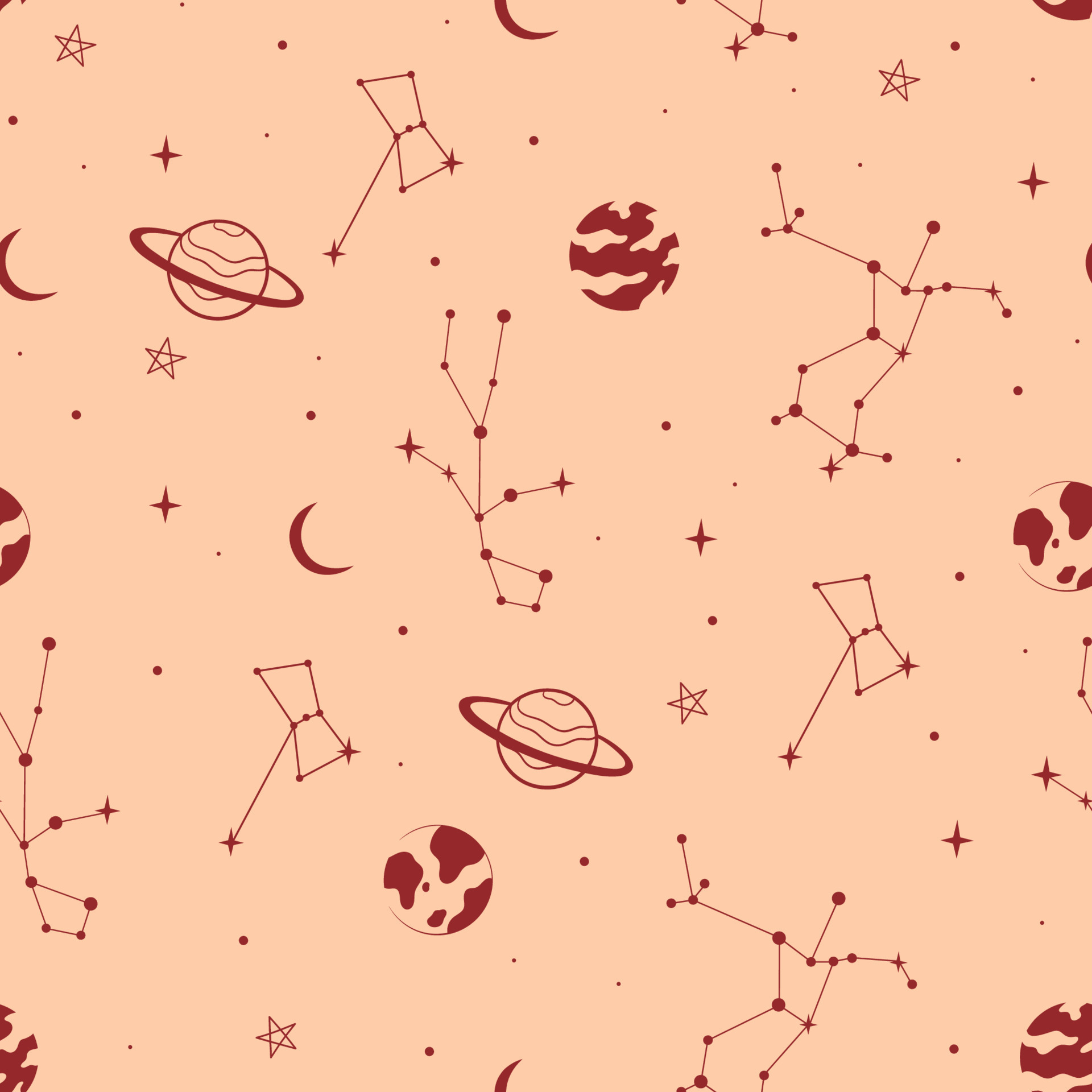 Seamless pattern with constellations, planets and moons on a beige ...