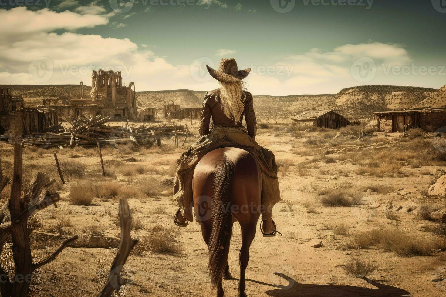 Cowboy woman wild west. Generate Ai photo