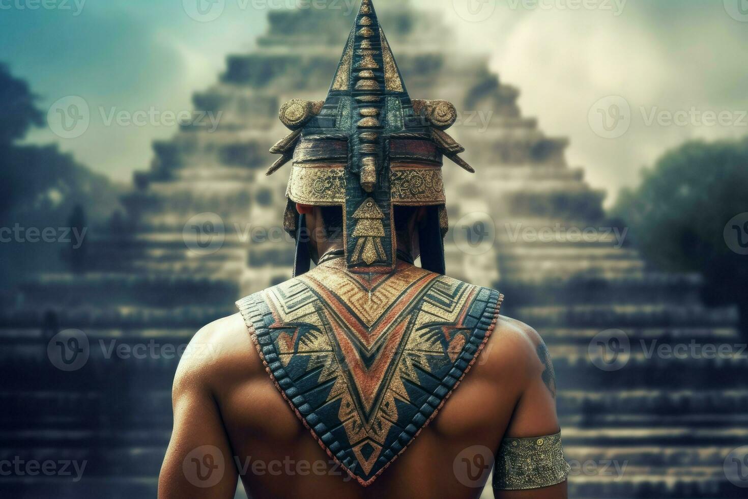 Aztec man old pyramid. Generate AI photo