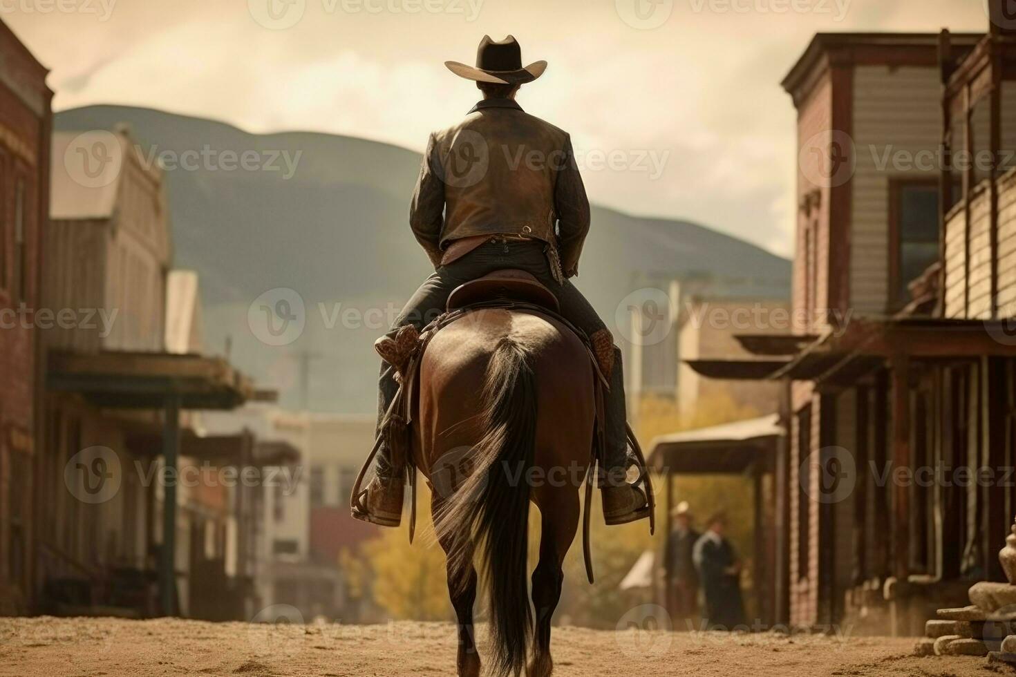 Cowboy man horse wild west. Generate Ai photo
