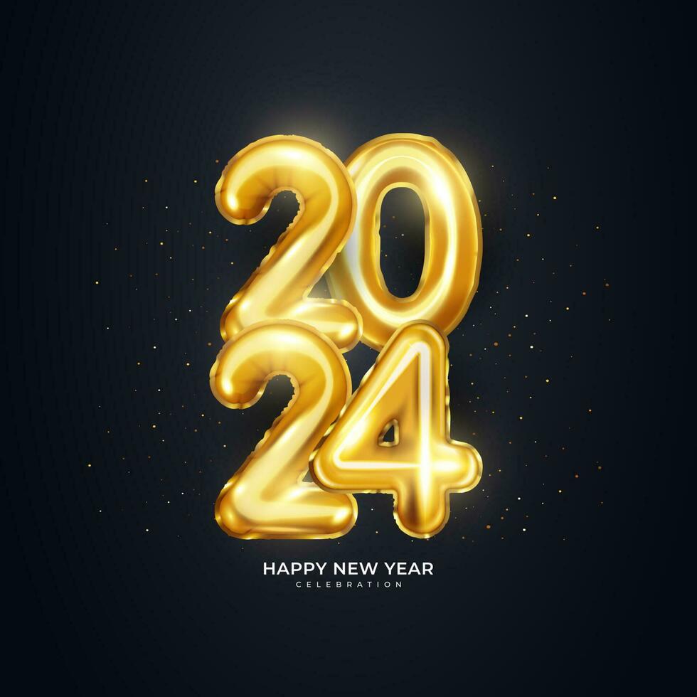 Happy New Year 2024. festive realistic decoration. Celebrate 2024 party on a dark background vector