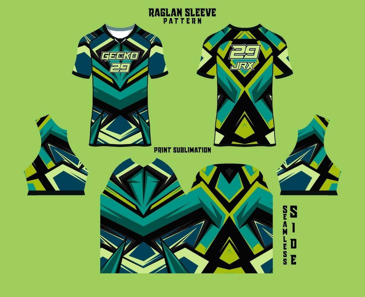 Sublimation printed raglan sleeve jersey kit vector