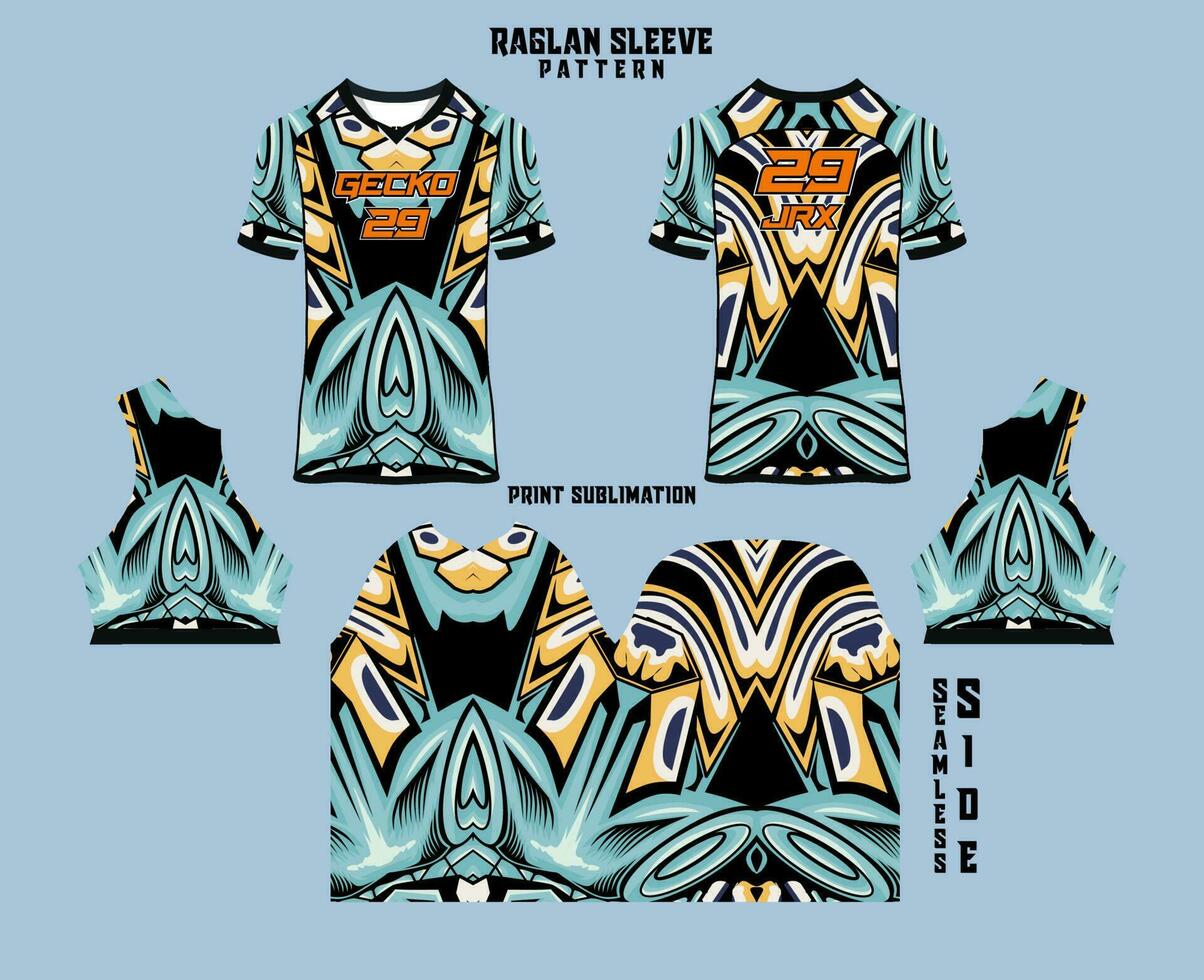 Sublimation printed raglan sleeve jersey kit vector