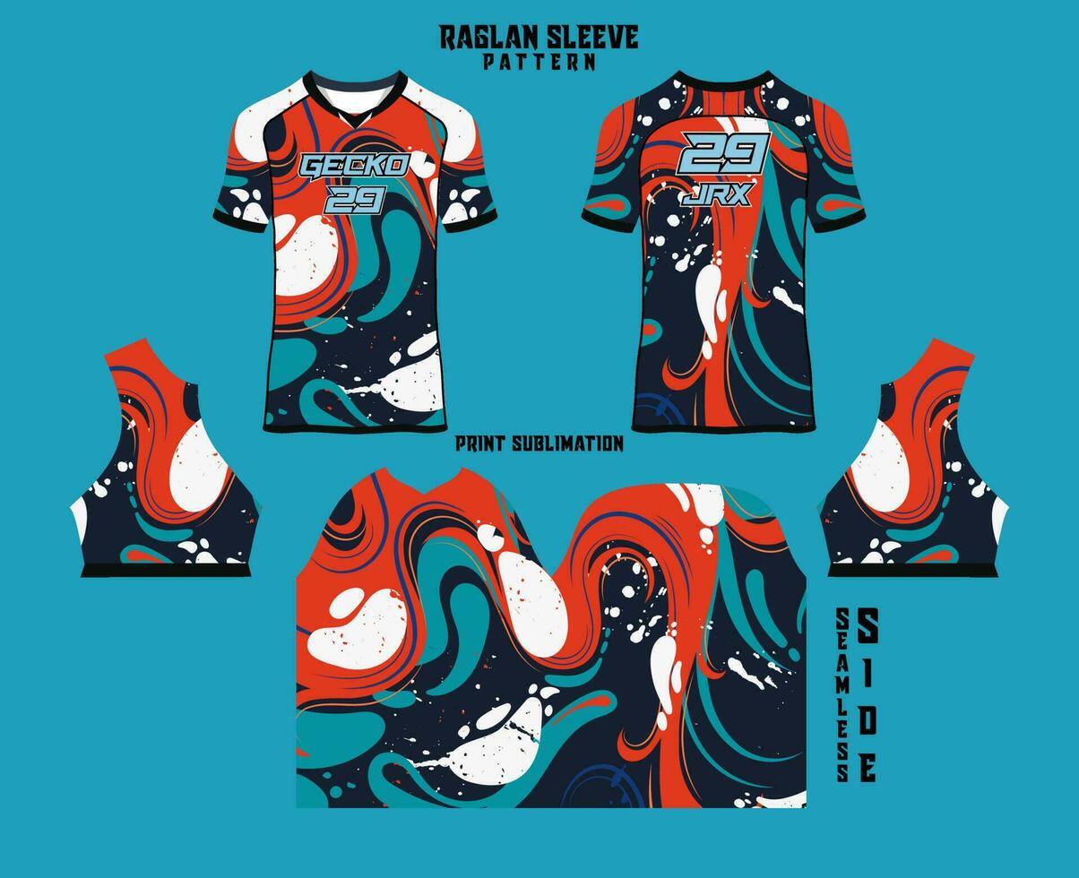 Sublimation printed raglan sleeve jersey kit vector