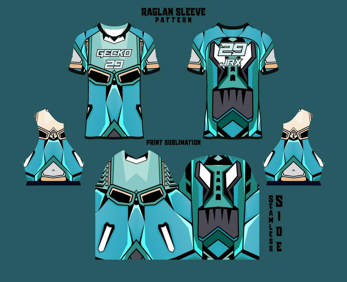 Sublimation printed raglan sleeve jersey kit vector