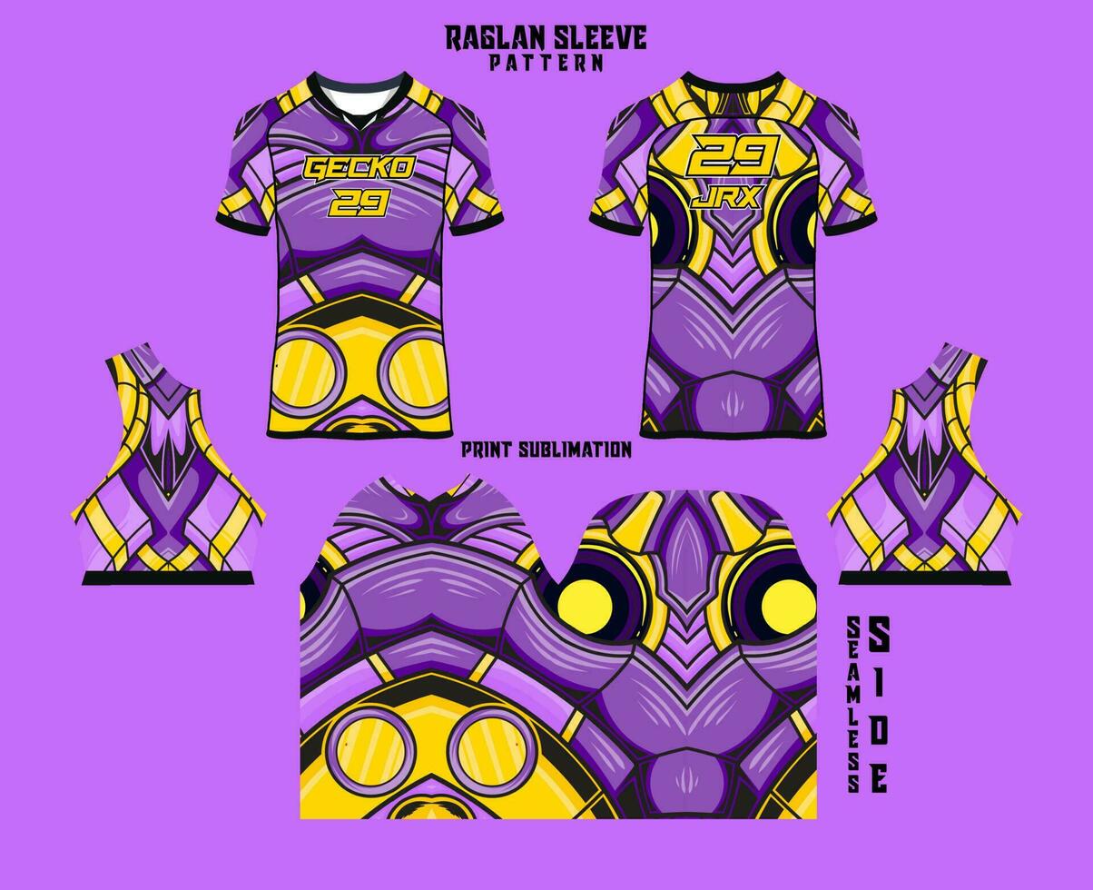 Sublimation printed raglan sleeve jersey kit vector