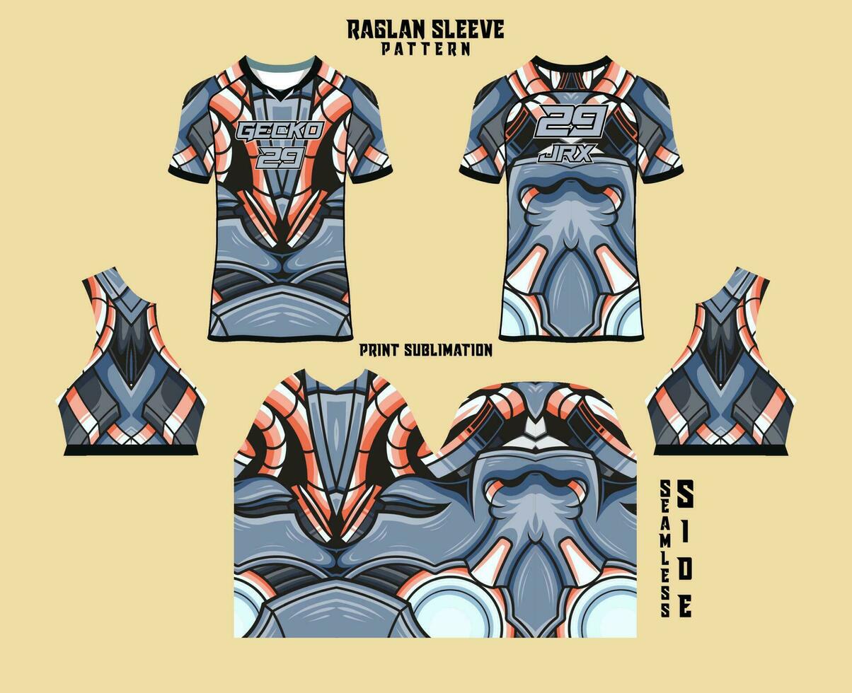 Sublimation printed raglan sleeve jersey kit vector