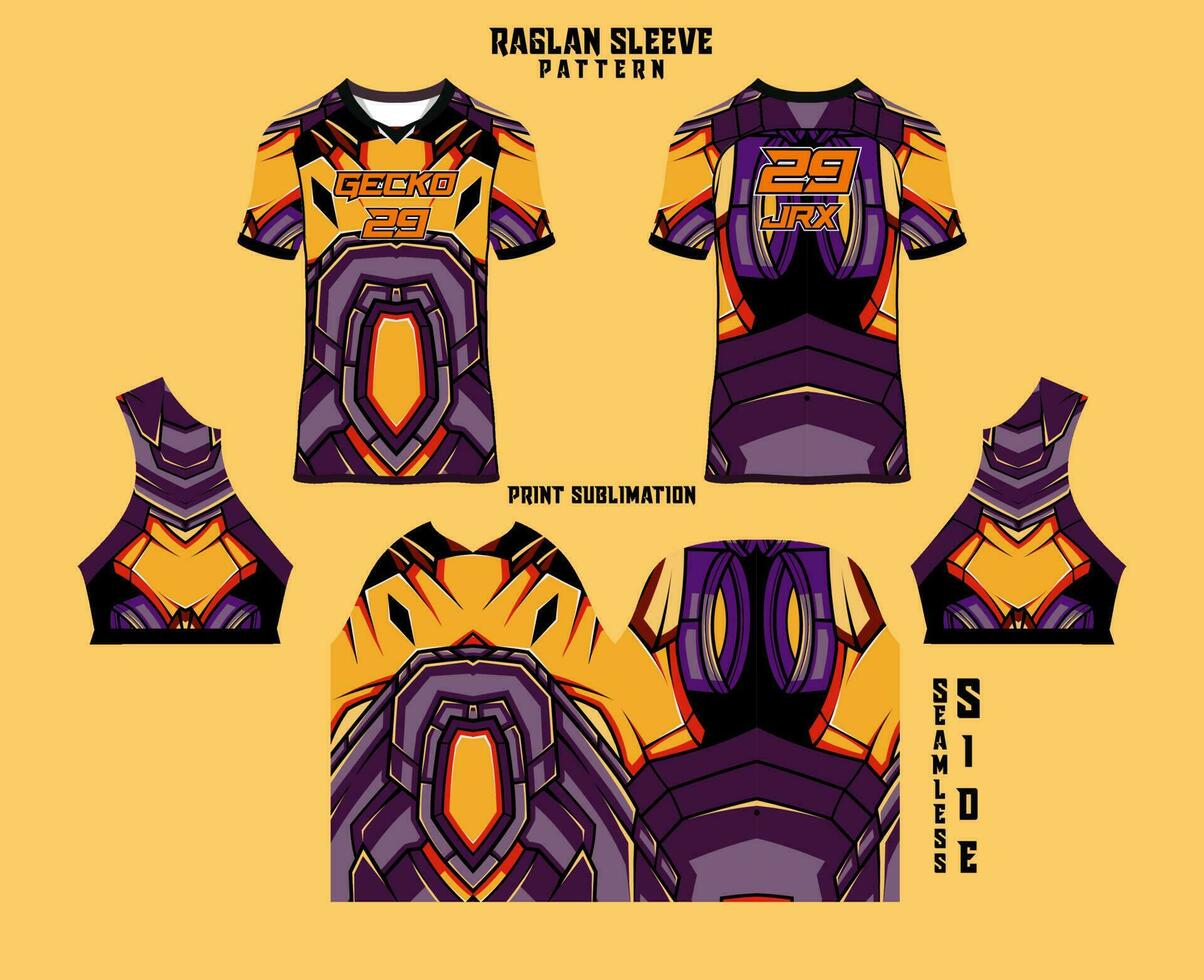 Sublimation printed raglan sleeve jersey kit vector