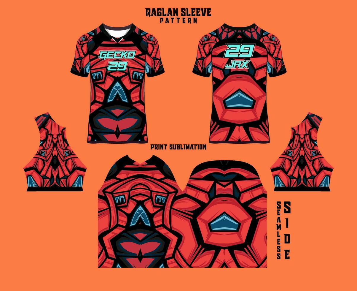 Sublimation printed raglan sleeve jersey kit vector