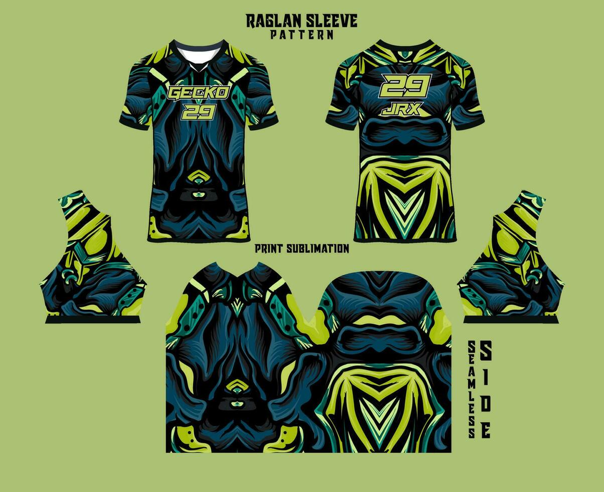 Sublimation printed raglan sleeve jersey kit vector