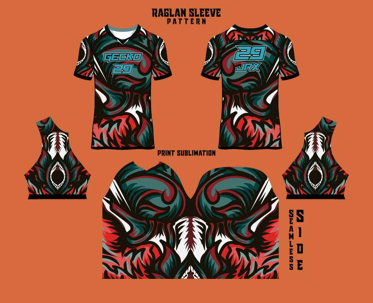 Sublimation printed raglan sleeve jersey kit vector