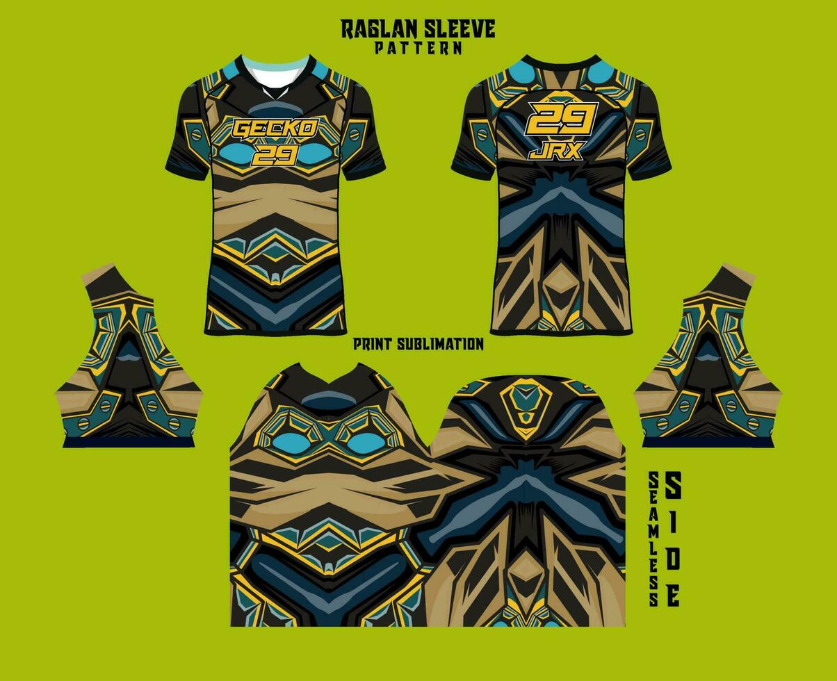 Sublimation printed raglan sleeve jersey kit vector