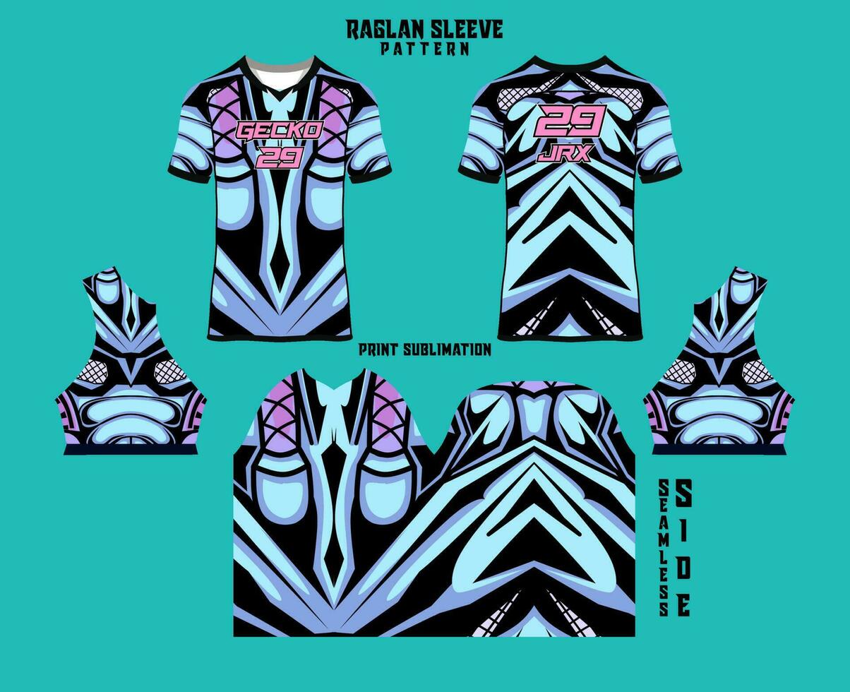 Sublimation printed raglan sleeve jersey kit vector
