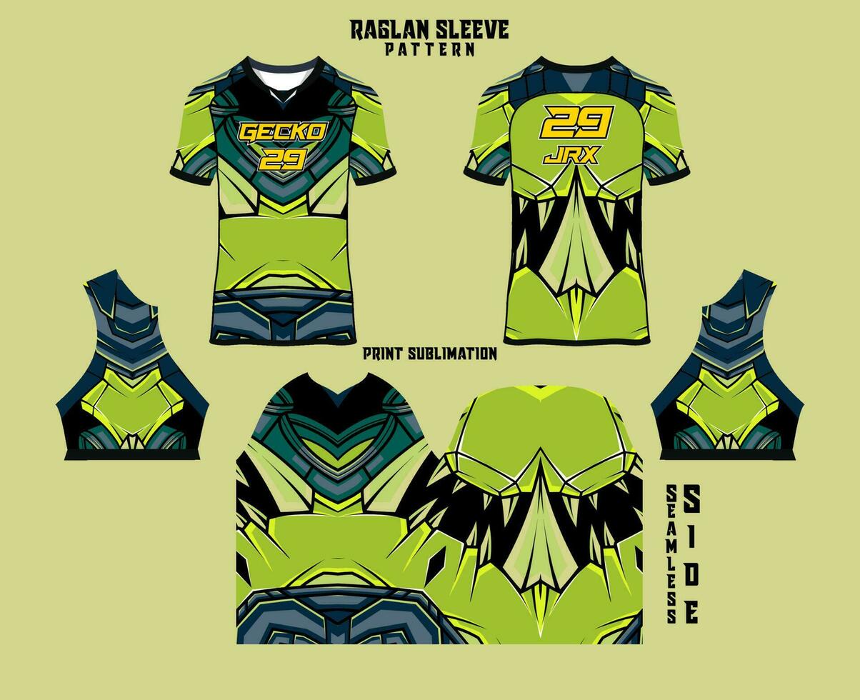 Sublimation printed raglan sleeve jersey kit vector