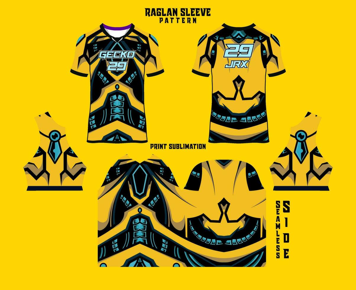 Sublimation printed raglan sleeve jersey kit vector