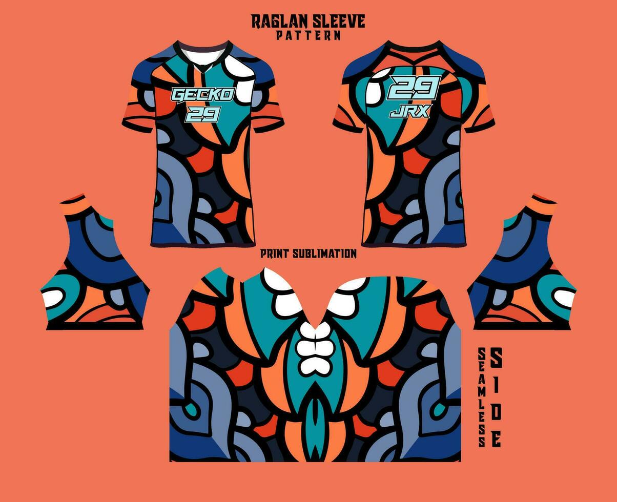 Sublimation printed raglan sleeve jersey kit vector