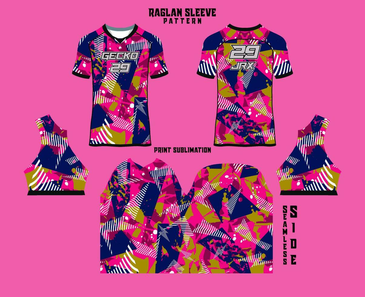 Sublimation printed raglan sleeve jersey kit vector