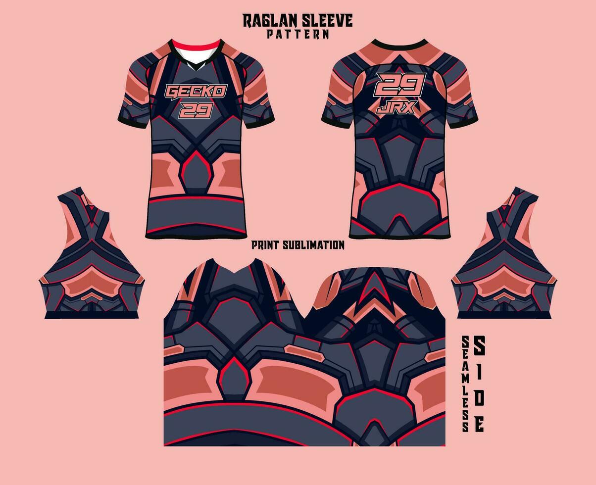 Sublimation printed raglan sleeve jersey kit vector