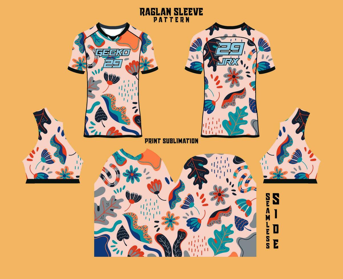 Sublimation printed raglan sleeve jersey kit vector