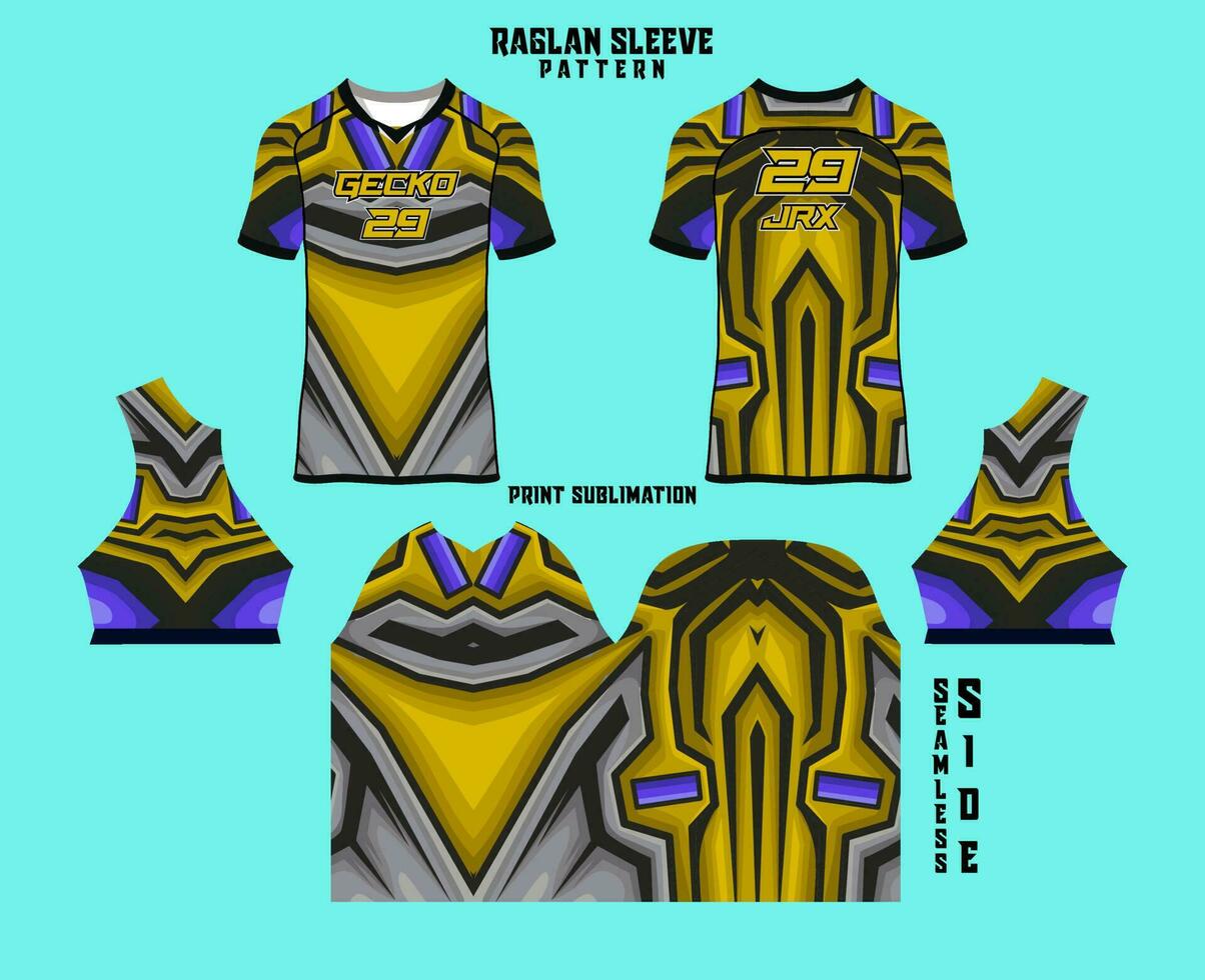 Sublimation printed raglan sleeve jersey kit vector