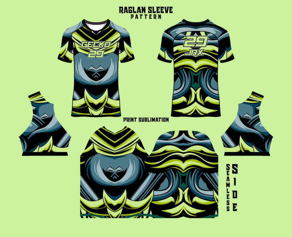 Sublimation printed raglan sleeve jersey kit vector