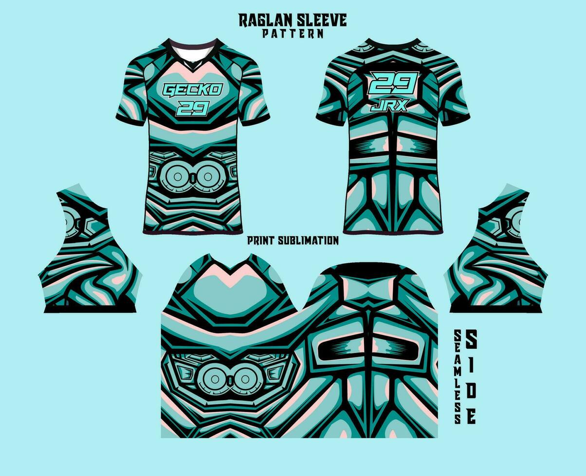 Sublimation printed raglan sleeve jersey kit vector