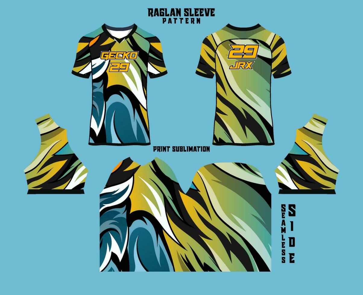 Sublimation printed raglan sleeve jersey kit vector