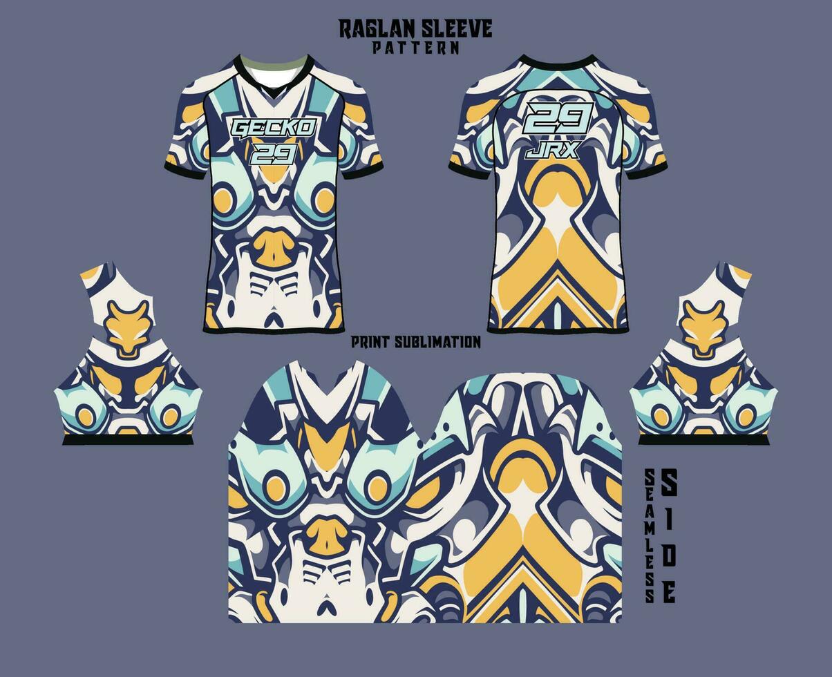 Sublimation printed raglan sleeve jersey kit vector