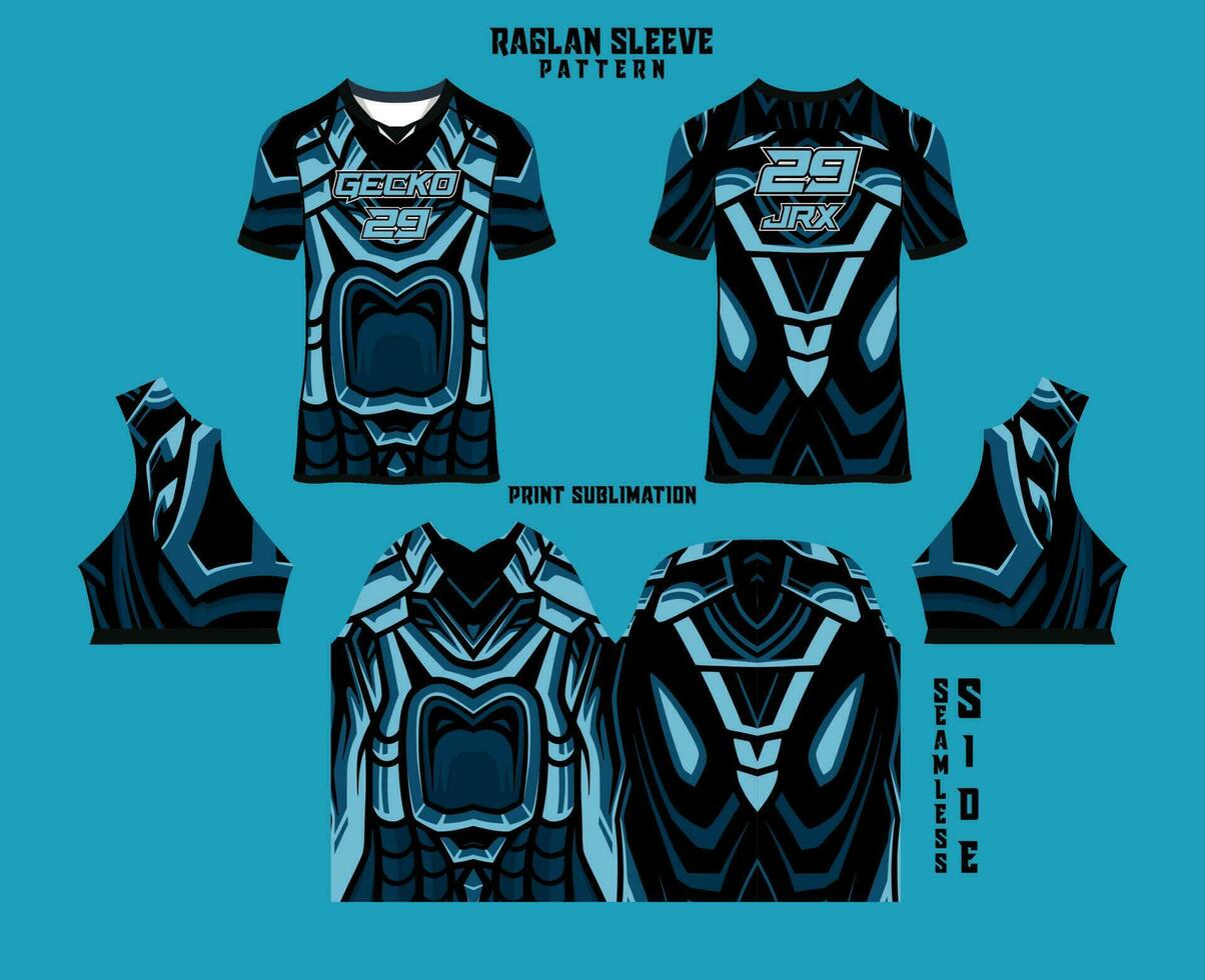 Sublimation printed raglan sleeve jersey kit vector