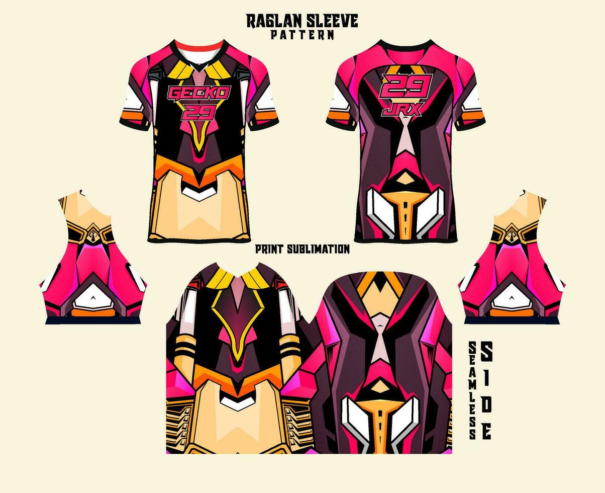 Sublimation printed raglan sleeve jersey kit vector