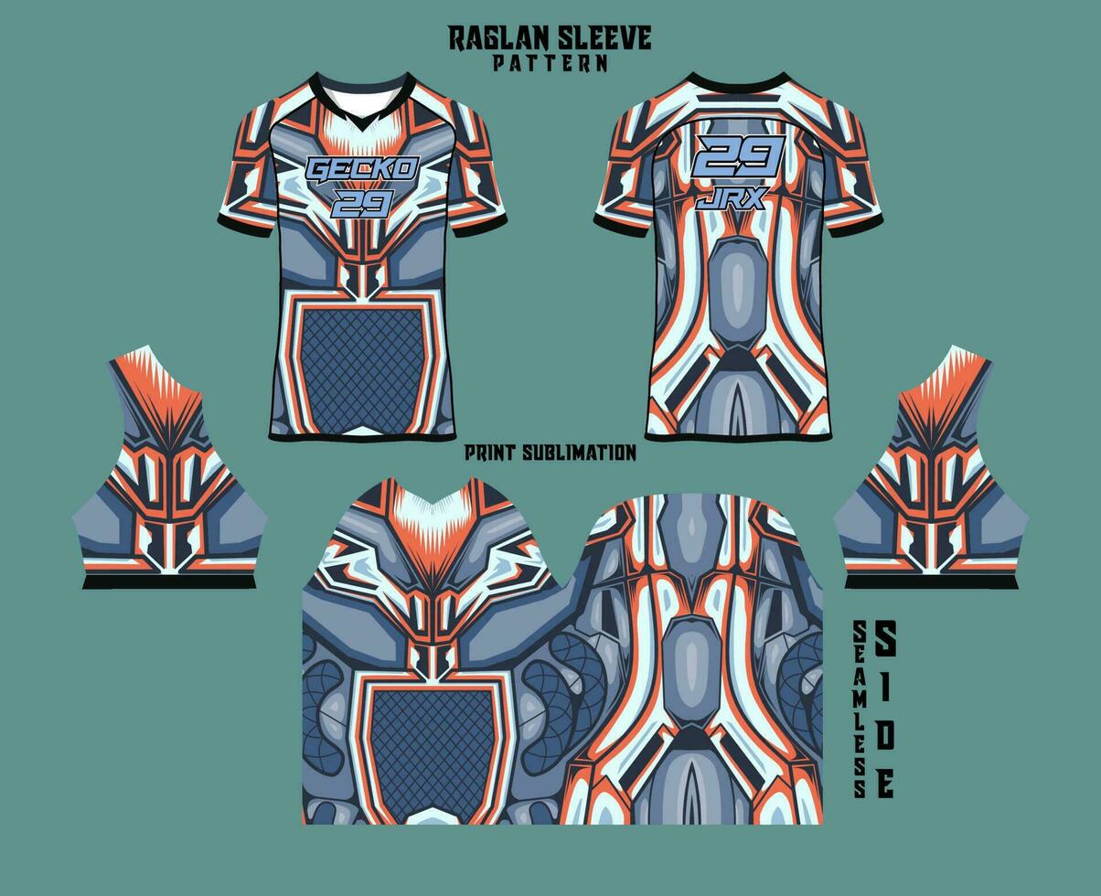 Sublimation printed raglan sleeve jersey kit vector