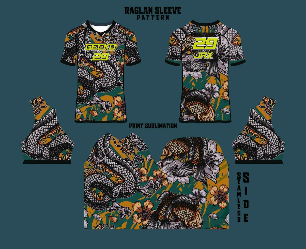 Sublimation printed raglan sleeve jersey kit vector